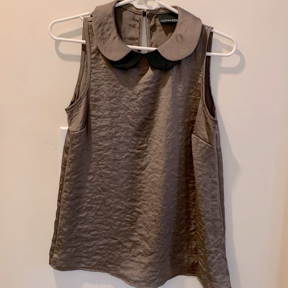 Cynthia Rowley satin brown top Peter Pan collar